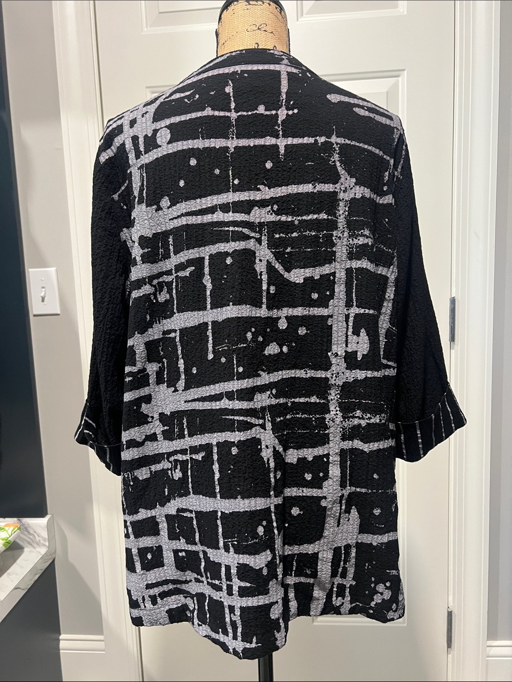 Ali Miles Artsy Black Patterned Button Top with Color Accents Maximalist Indie - Picture 2 of 10